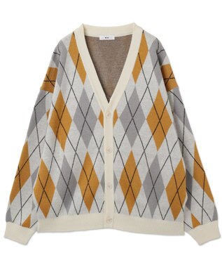 WEGO リラックスフィットパターンカーディガン ホワイトチェック1