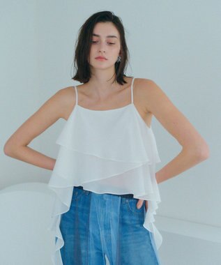 YECCA VECCA アシメラッフルオーバーキャミ White