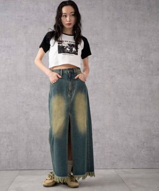 WEGO ヴィンテージウォッシュデニムロングスカート デニム
