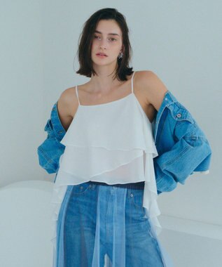 YECCA VECCA アシメラッフルオーバーキャミ White