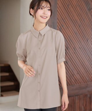 Tiaclasse L パフスリーブシャツチュニック ピンクベージュ