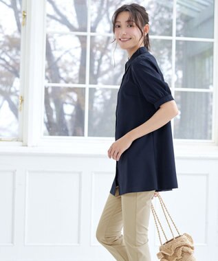 Tiaclasse L パフスリーブシャツチュニック ネイビー