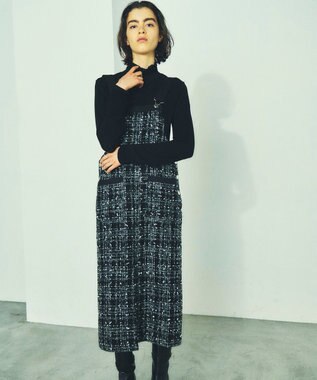 GRACE CONTINENTAL ミディツイードジャンパースカート ブラック