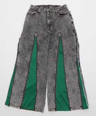 WEGO 【ユニセックス着用ITEM】ジャージドッキングZIPデニムパンツ グリーン