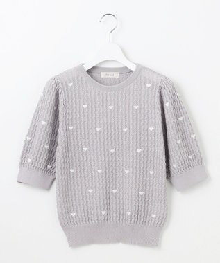 【洗える】ハーフスリーブ ハート刺繍 ニット