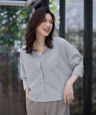 ANY L 【UVカット/抗菌防臭/速乾/手洗い可】エニィファンクション ストライプドルマンシャツ ブルーロンスト