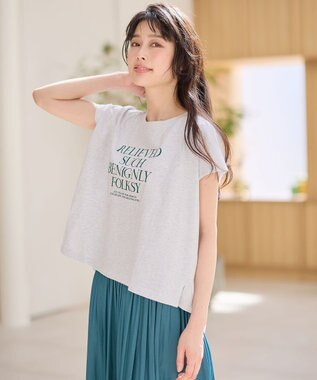 ANY フレンチスリーブロゴTシャツ トップグレー