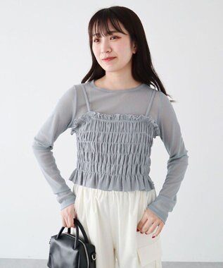 Green Parks ＳＥＴ２点　シャーリングビスチェ＋メッシュインナー Gray