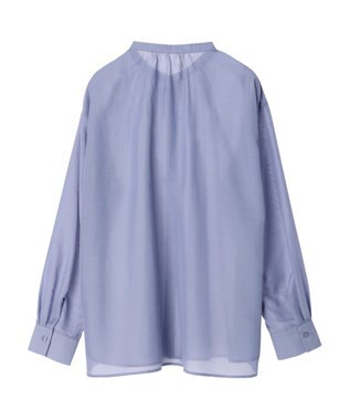 earth music&ecology シアーギャザーネックブラウス Deep Blue