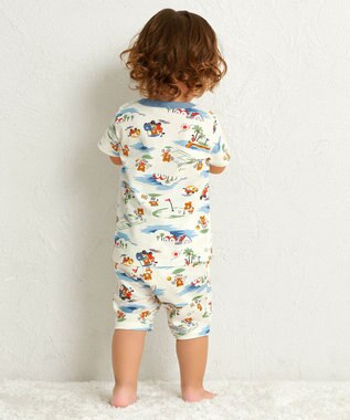 MIKI HOUSE HOT BISCUITS 【80-120cm】 リゾートビーンズ 腹巻き付き タック天竺素材 半袖パジャマ マルチカラー