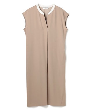 BEIGE， 【Lsize・セットアップ対応】CINDY / 配色ネック フレンチドレス Taupe x White