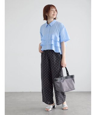 Te chichi 半袖ティアードフリルクロップトシャツ サックスブルー