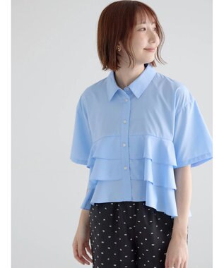 Te chichi 半袖ティアードフリルクロップトシャツ サックスブルー