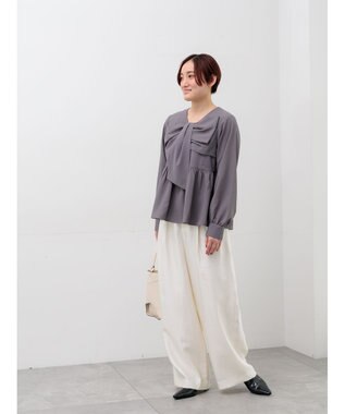 Te chichi リボンディテールペプラムブラウス チャコールグレー