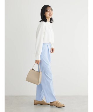 Green Parks ＢＰ　ケア楽　スタンドフリルブラウス Off White