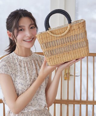 Tiaclasse 透かし編みのシーグラス ラウンドハンドルバッグ ベージュ