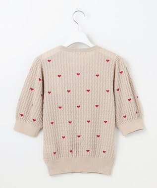 Feroux 【洗える】ハーフスリーブ ハート刺繍 ニット ピンク系