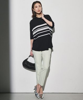 ICB VIS/NYハイゲージランダムボーダー 半袖ニット ブラック×オフホワイト