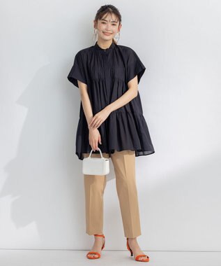 組曲 【洗える】ナチュラルローンギャザーフレア ブラウス ブラック系