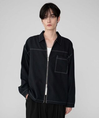 WEGO 【ユニセックス着用ITEM/MLサイズ展開】カラーステッチシャツジャケット ブラック
