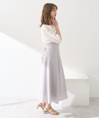 earth music&ecology シアーバックレースアップフレアスカート Light Gray