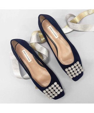 MODE ET JACOMO <MODE ET JACOMO>アシンメトリービジューフラットパンプス ネイビースエード