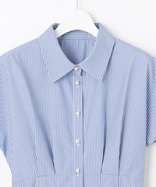 Feroux 【洗える】パールボタンストライプ シャツワンピース ネイビー系1