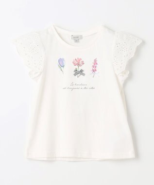 ANY KIDS フラワー スパンコール Tシャツ オフホワイト
