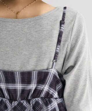 Green Parks ペプラムチェックキャミワンピース Black