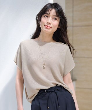 ANY 【洗濯機可/アンチピリング/UVカット】アクリルガーターフレンチスリーブニット サンドベージュ