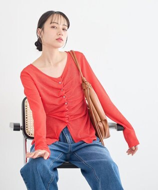 earth music&ecology シアーワッフルタックボタントップス レッド