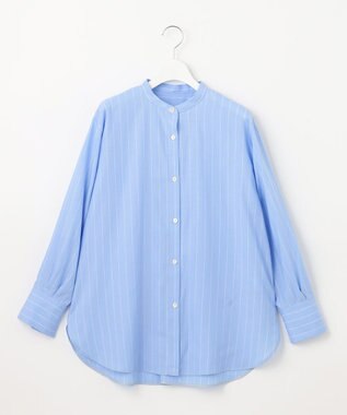 自由区 【洗える】SOMELOSテンセルバンドカラー シャツ サックス×オフ