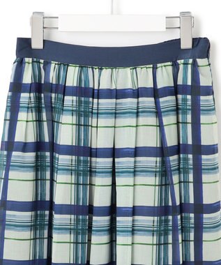 23区 【WEB&一部店舗限定/洗える】手書き風チェックプリント ギャザー スカート ブルーチェック