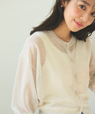 Feroux 【洗える】シアーカラー カーディガン ライトグレー系