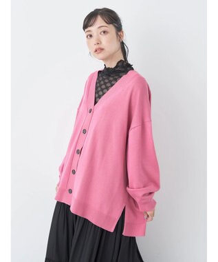 earth music&ecology サイドスリットルーズＶネックカーディガン Pink