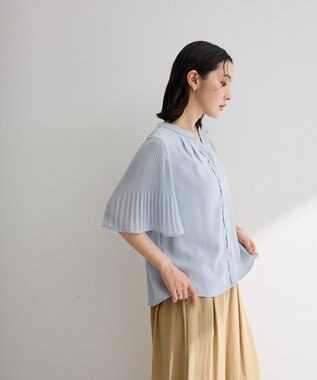Green Parks 袖プリーツブラウス Blue Gray