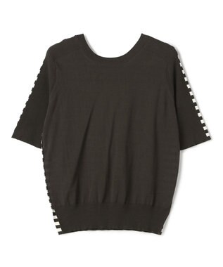 BEIGE， JULIE / コットンシルク 2WAY半袖ニット Ecru×Khaki