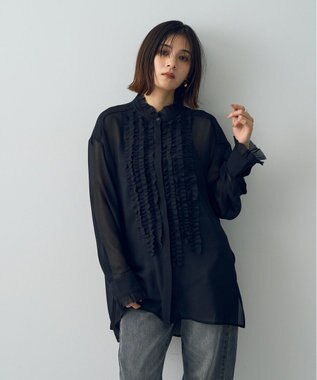 YECCA VECCA フリルデザインロングシャツ Black