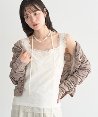 earth music&ecology 【2WAY/紐取り外し可能】総レースホルターネックキャミソール Off White