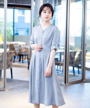 Tiaclasse L 【新色追加・洗える】バックリボン前開きワンピース ブルー