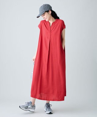 ANY L ヨーロピアンリネンフレアワンピース レッド