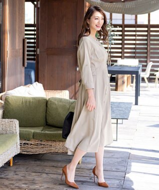 Tiaclasse L 【新色追加・洗える】バックリボン前開きワンピース グレージュ