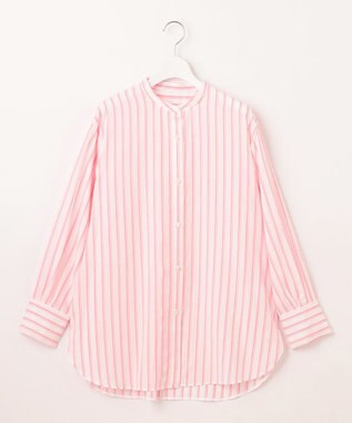 自由区 【洗える】SOMELOSテンセルバンドカラー シャツ オフ×ピンク