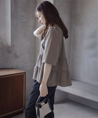 組曲 【新色追加】エンブロイダリーレースフリル ブラウス モカグレー系9