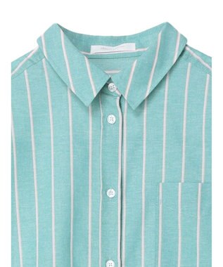 Green Parks 綿麻混オーバーサイズシャツチュニック Stripe Green
