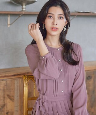 Tiaclasse 【新色追加・洗える】パールボタンプリーツワンピース ピンク