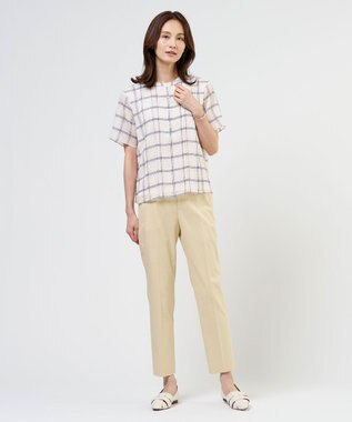 J.PRESS LADIES 【一枚で着映え・シーンレスに活躍】シアーチェック バンドカラー カットソー ホワイト×ブラックチェック系3