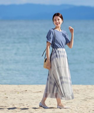 Tiaclasse 【UVケア・接触冷感】“あまラク” ハートネックカットソートップス ブルー