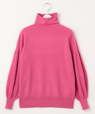自由区 【洗える】ソフトウールハイゲージパフスリーブハイネック ニット ピンク系