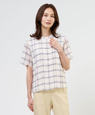 J.PRESS LADIES 【一枚で着映え・シーンレスに活躍】シアーチェック バンドカラー カットソー